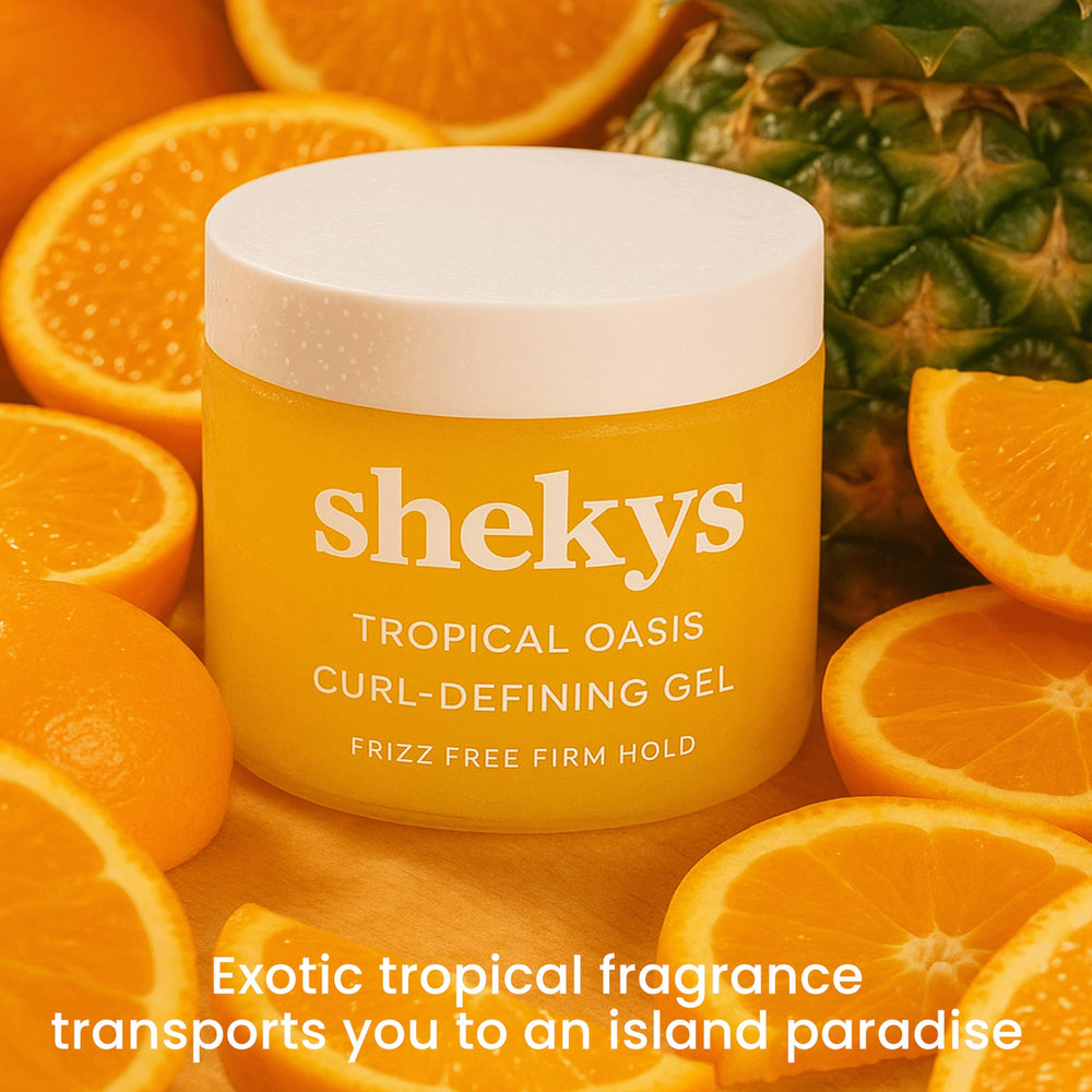 Travel-size Shekys gel tube ready for on-the-go styling.