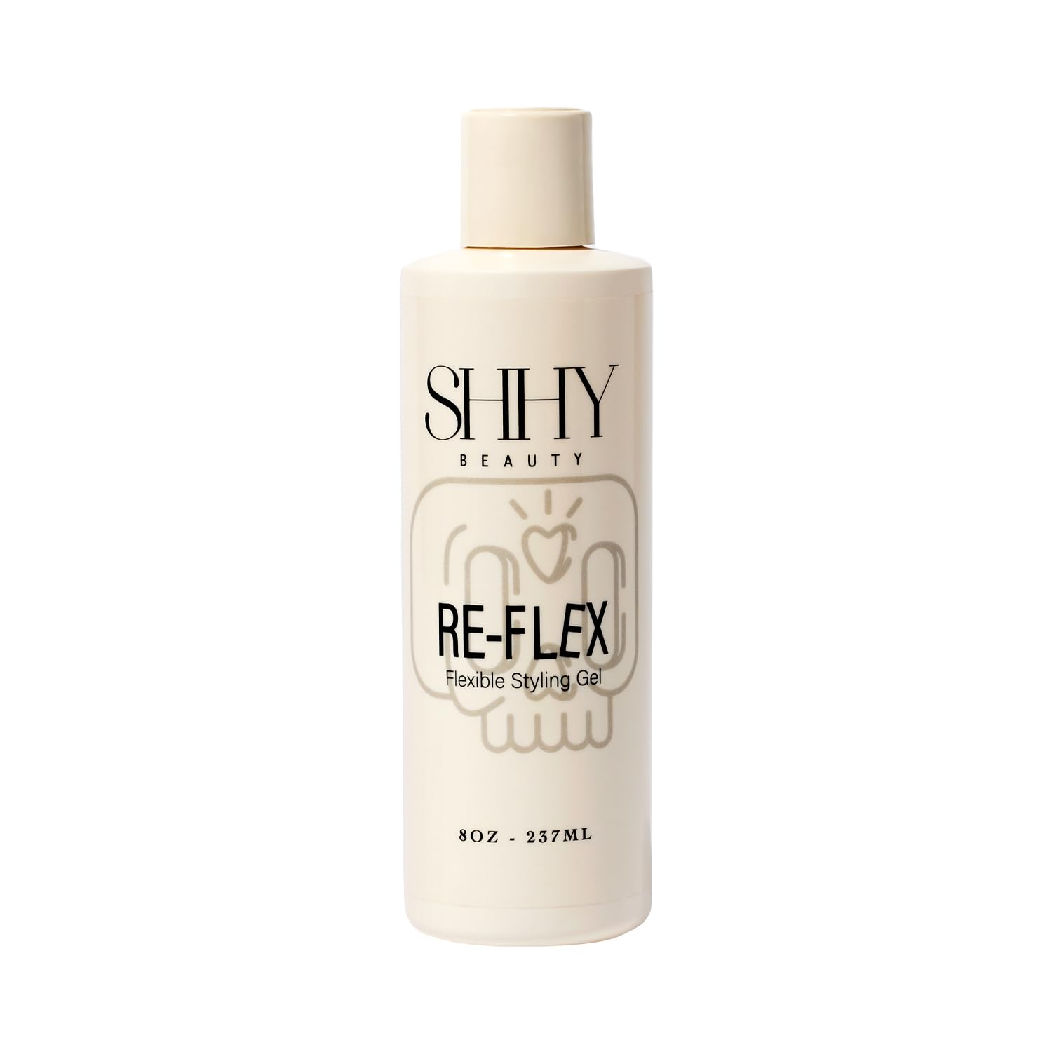 SHHY BEAUTY RE-FLEX curl gel bottle showing lightweight hold for defined curls.