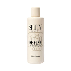 SHHY BEAUTY RE-FLEX curl gel bottle showing lightweight hold for defined curls.
