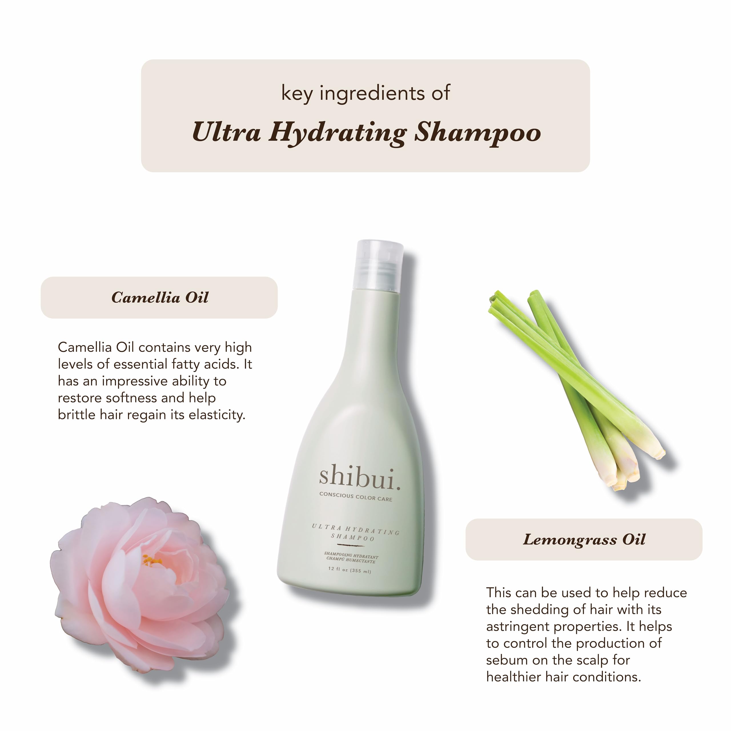 Camellia and lemongrass oils in SHIBUI formula boost shine