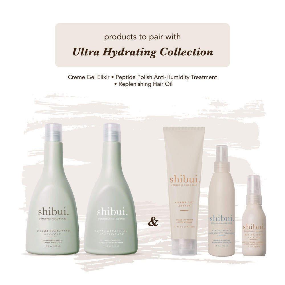 SHIBUI Ultra Hydrating Conditioner featured in a bathroom routine to smooth textured hair