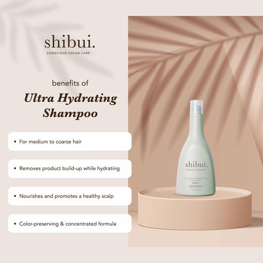 SHIBUI Ultra Hydrating Shampoo lather highlights luxurious cleansing with Camellia and Lemongrass oils.