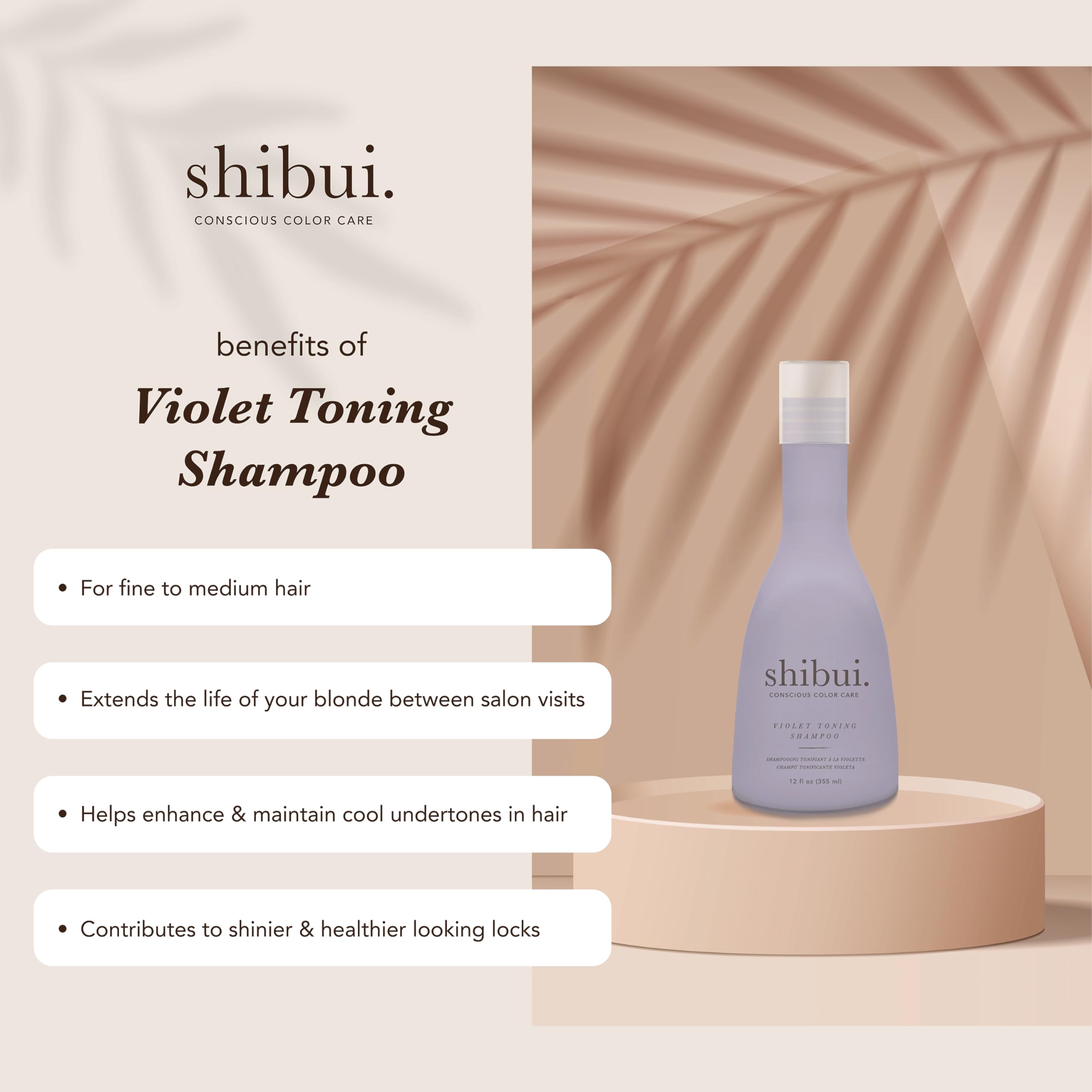 SHIBUI Violet Toning Shampoo pump application demonstrating even lather and tone balance