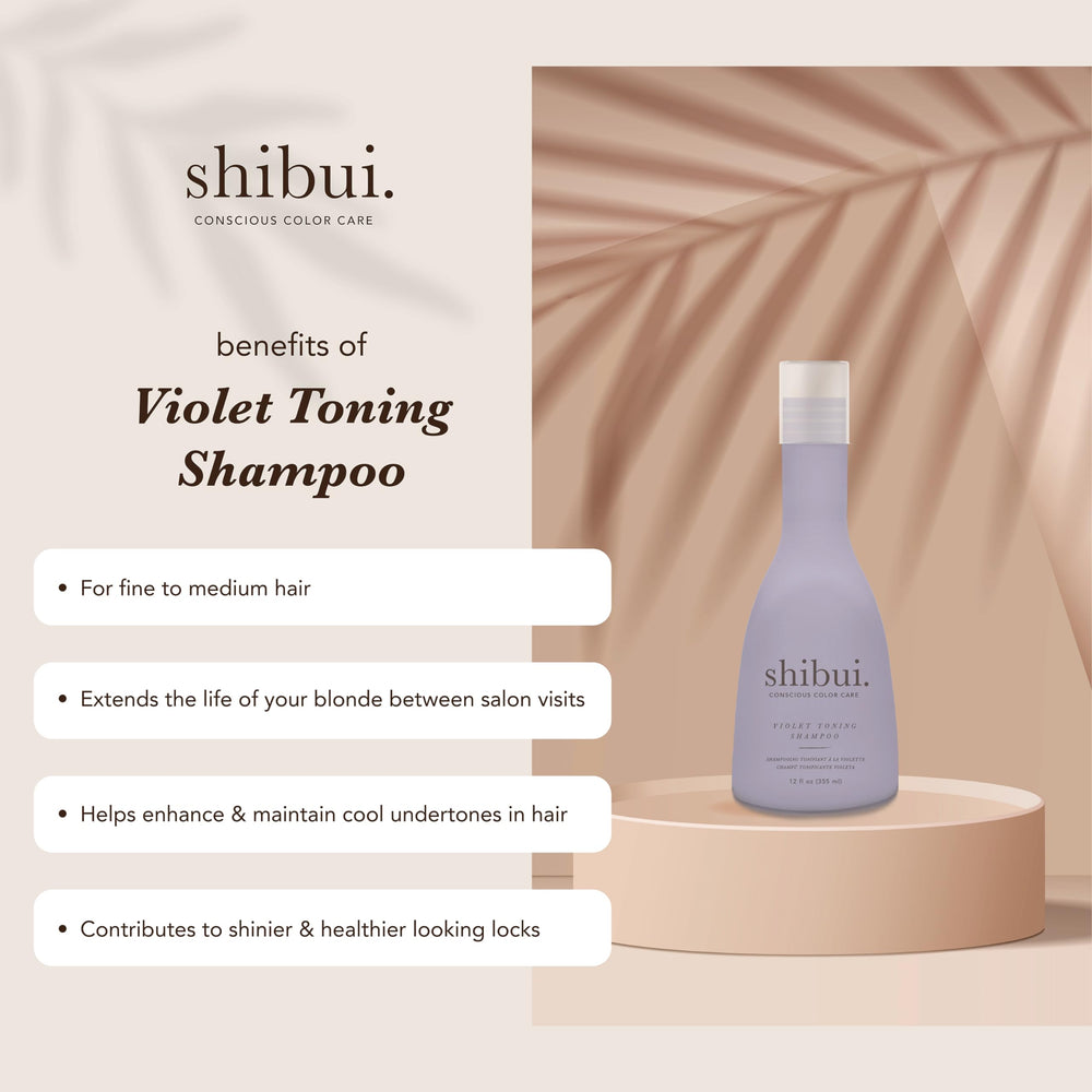 SHIBUI Violet Toning Shampoo pump application demonstrating even lather and tone balance