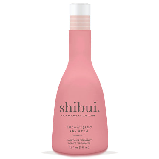 SHIBUI Volumizing Shampoo bottle highlighting spirulina and cucumber extract for lightweight lift.
