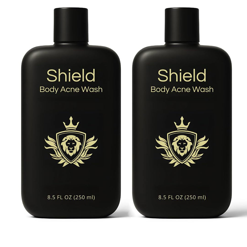 Shield Body Acne Wash bottle front view, unscented formula for daily cleansing.