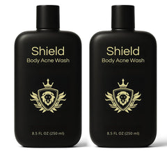 Shield Body Acne Wash bottle front view, unscented formula for daily cleansing.