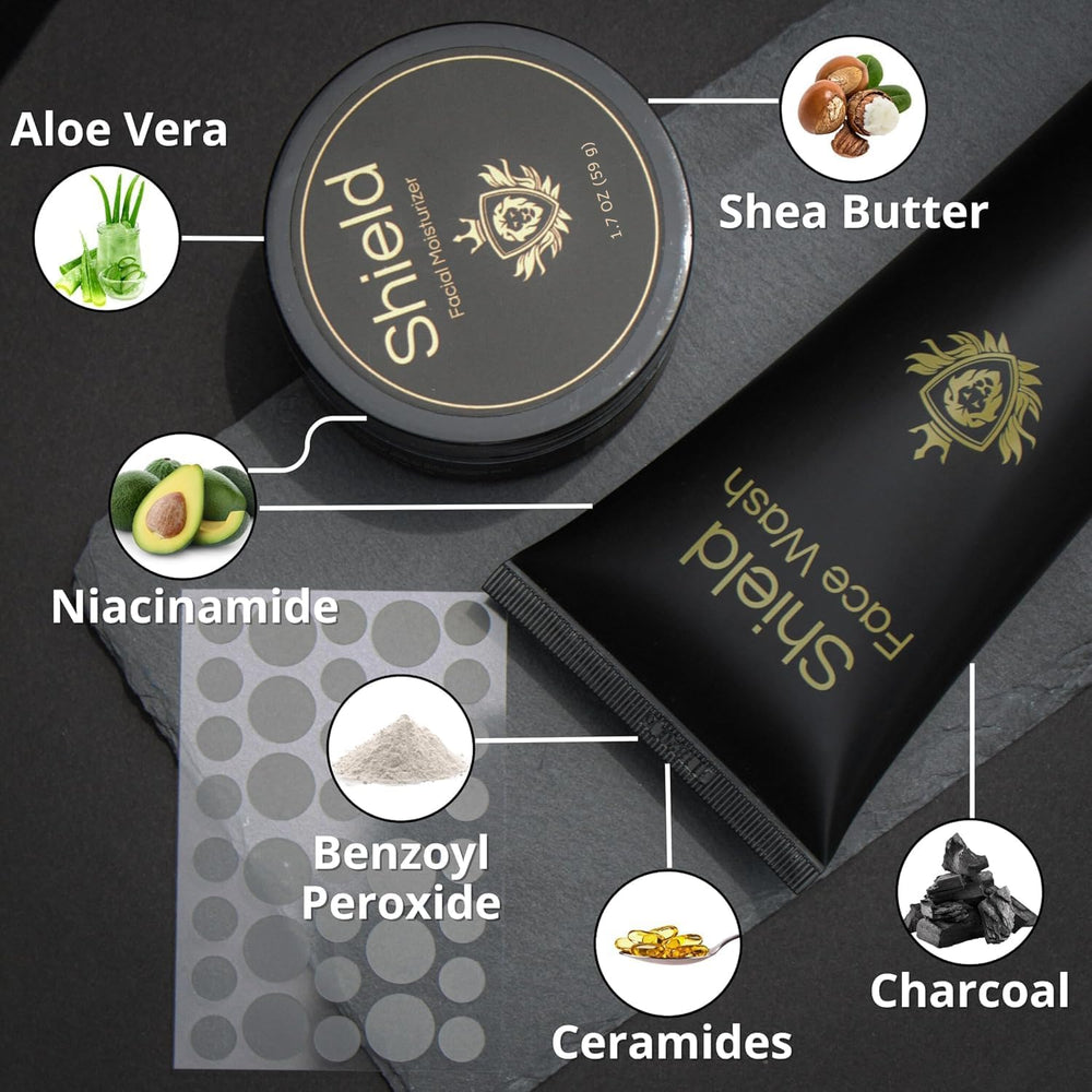 Shield men's skin care set box presents a complete routine for daily care