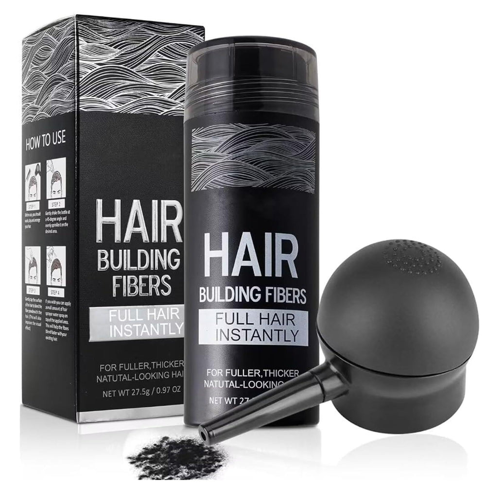 SHIFAKOU hair fibers with spray applicator cover thinning areas for instant fullness.
