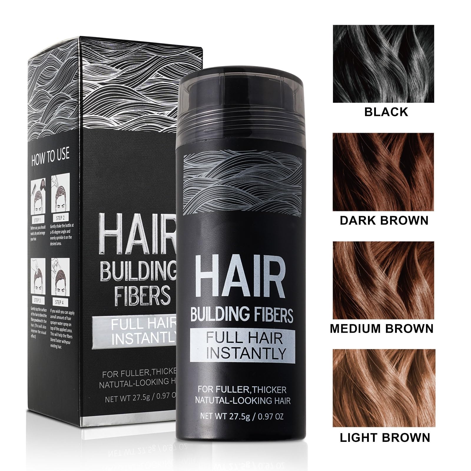 SHIFAKOU Hair Fibers offer four shades, including Dark Brown, for color versatility.