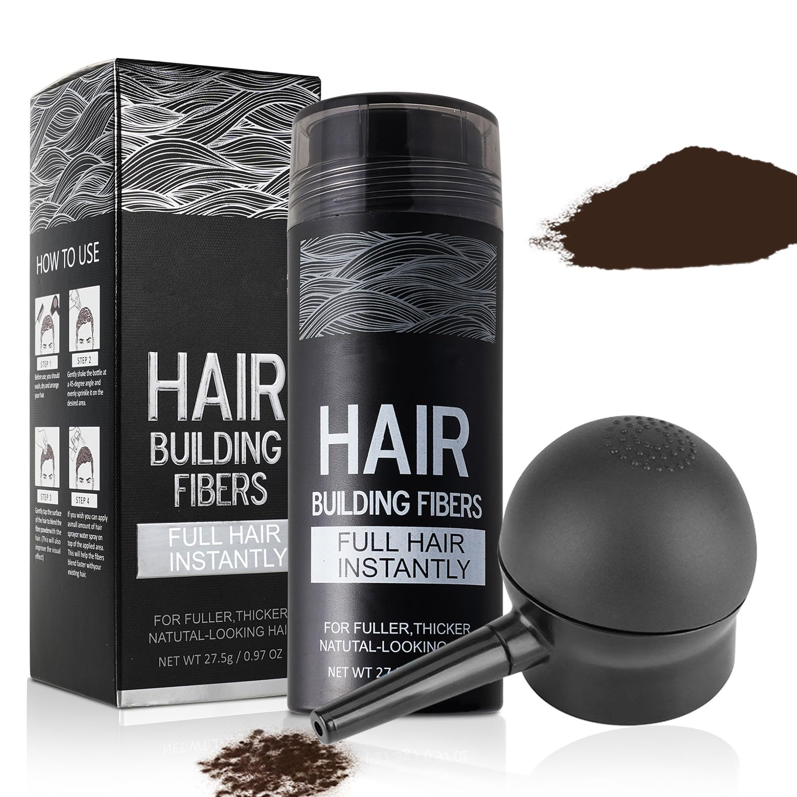 SHIFAKOU Hair Fibers with spray nozzle provide precise coverage for thinning areas.