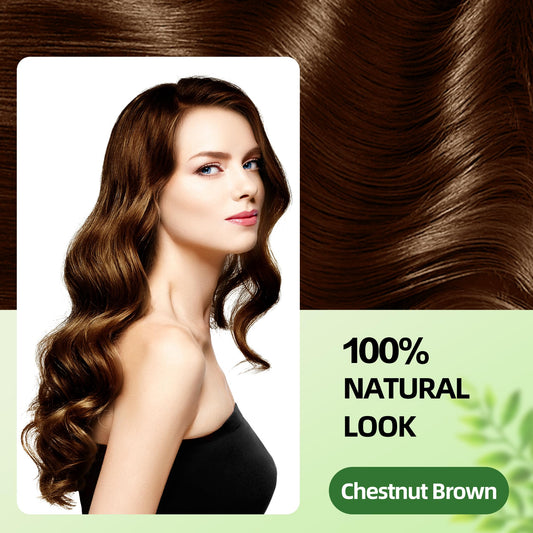 SHIHUANUO chestnut brown shade swatch on hair, durable color.