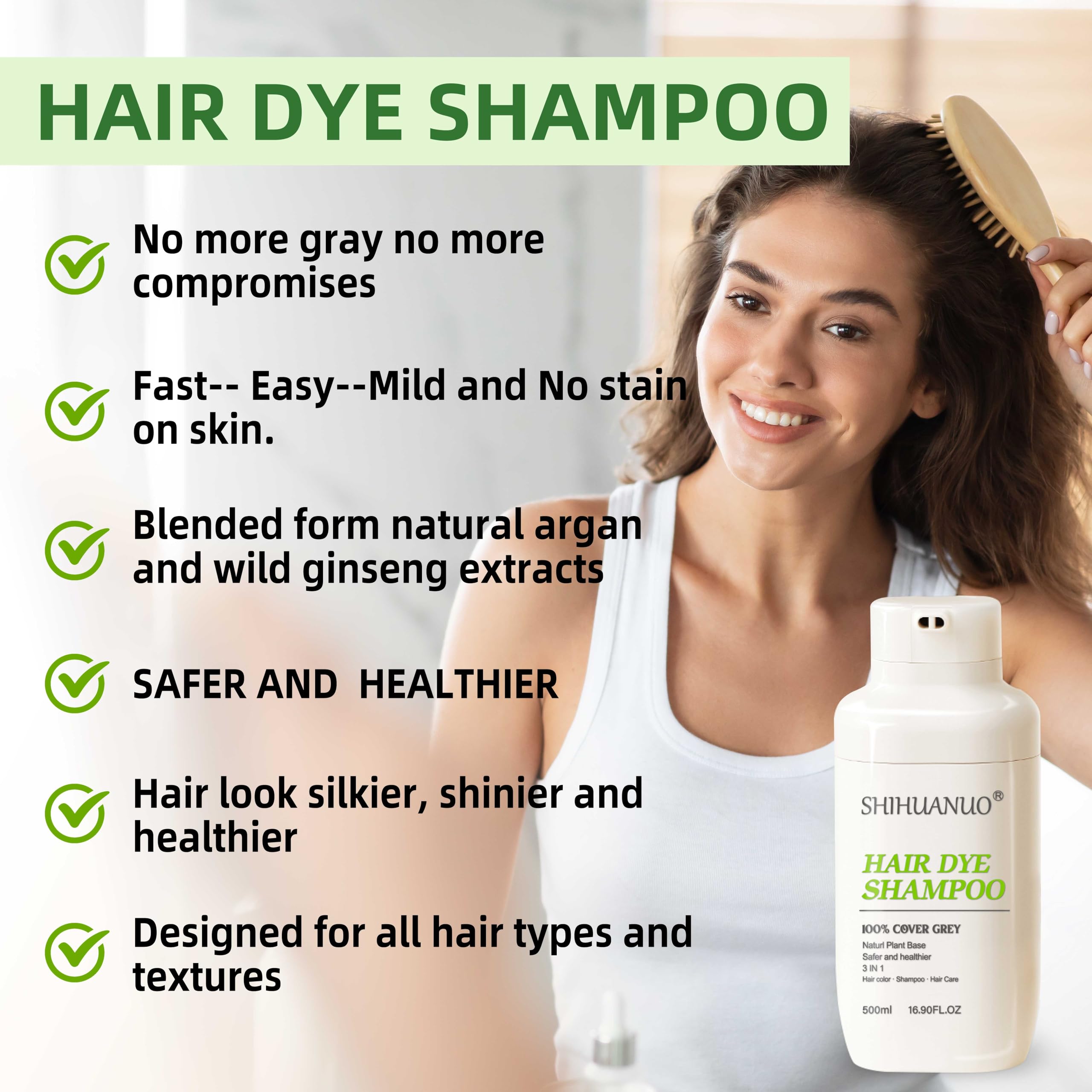 Result shot: silky, shiny black hair after SHIHUANUO use.