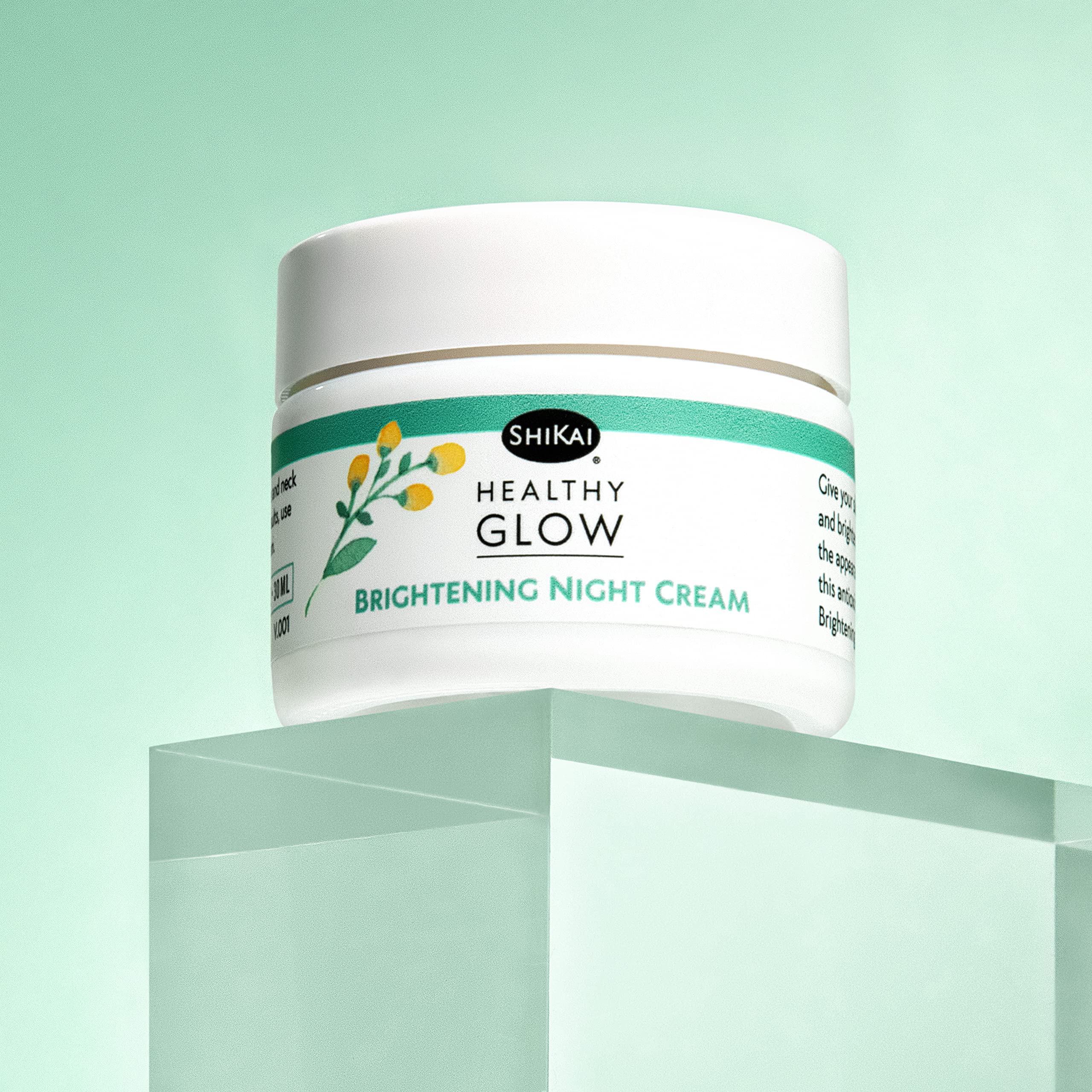 ShiKai Healthy Glow Night Cream texture swatch reveals creamy hydrating finish.