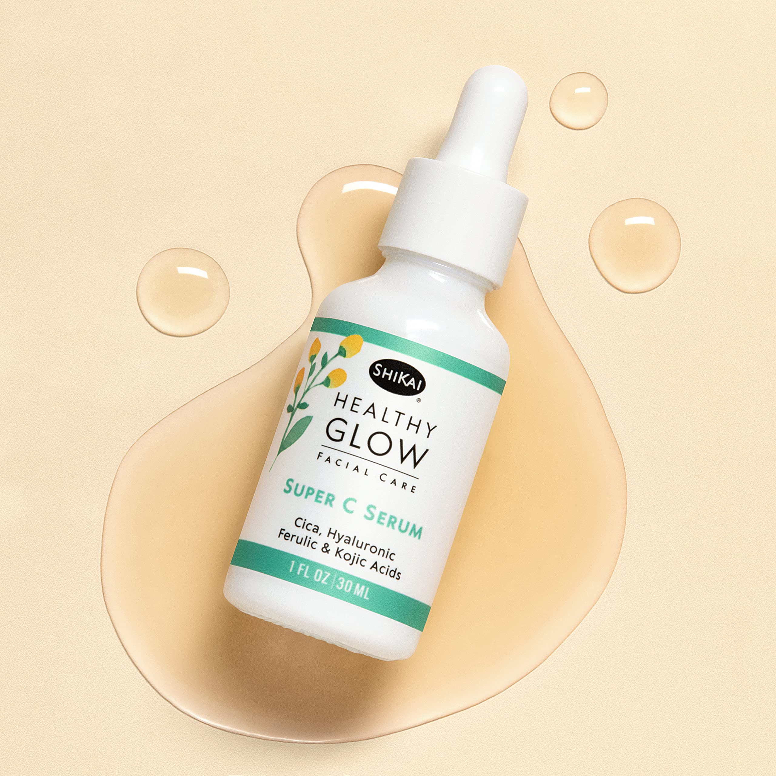 ShiKai Healthy Glow Serum dropper application showing smooth, even coverage.