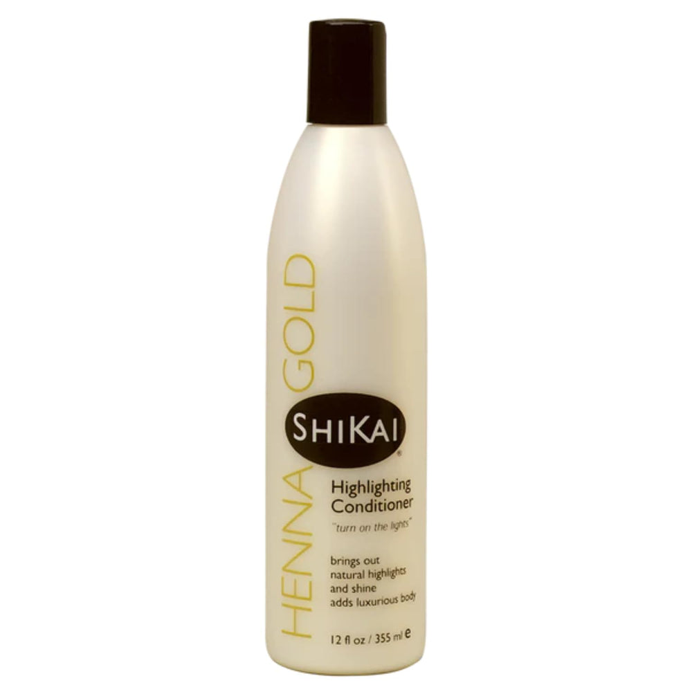 ShiKai Henna Gold highlighting conditioner bottle enhances natural sun-kissed highlights.