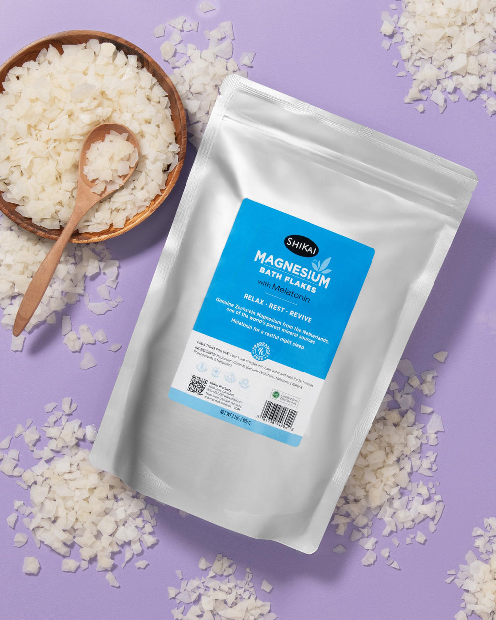 Close-up of ShiKai flakes texture ready to ease tense muscles