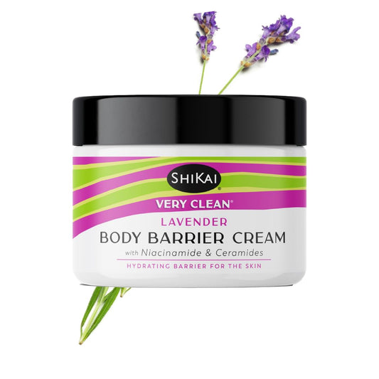 ShiKai Very Clean barrier cream lavender jar front shows soothing hydration for dry skin.