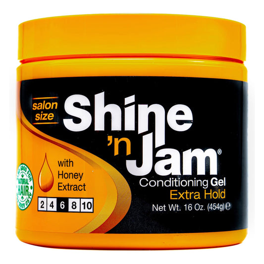 Shine N Jam Conditioning Gel Extra Hold jar for natural hair control and shine