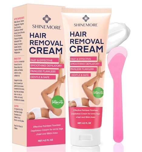 ShineMore intimate removal cream bottle shows quick, painless depilation for arms and legs.
