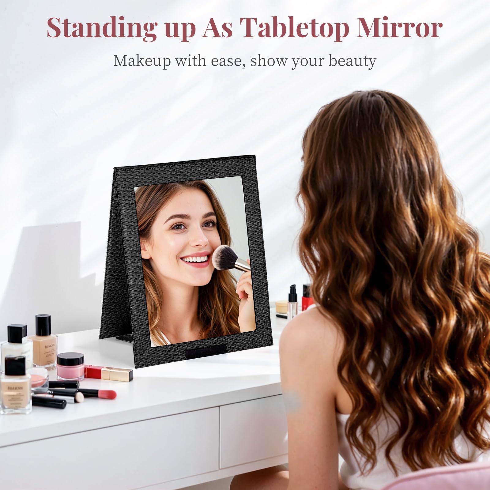 Shinowa leather-wrapped edges protect the mirror and hands during setup.