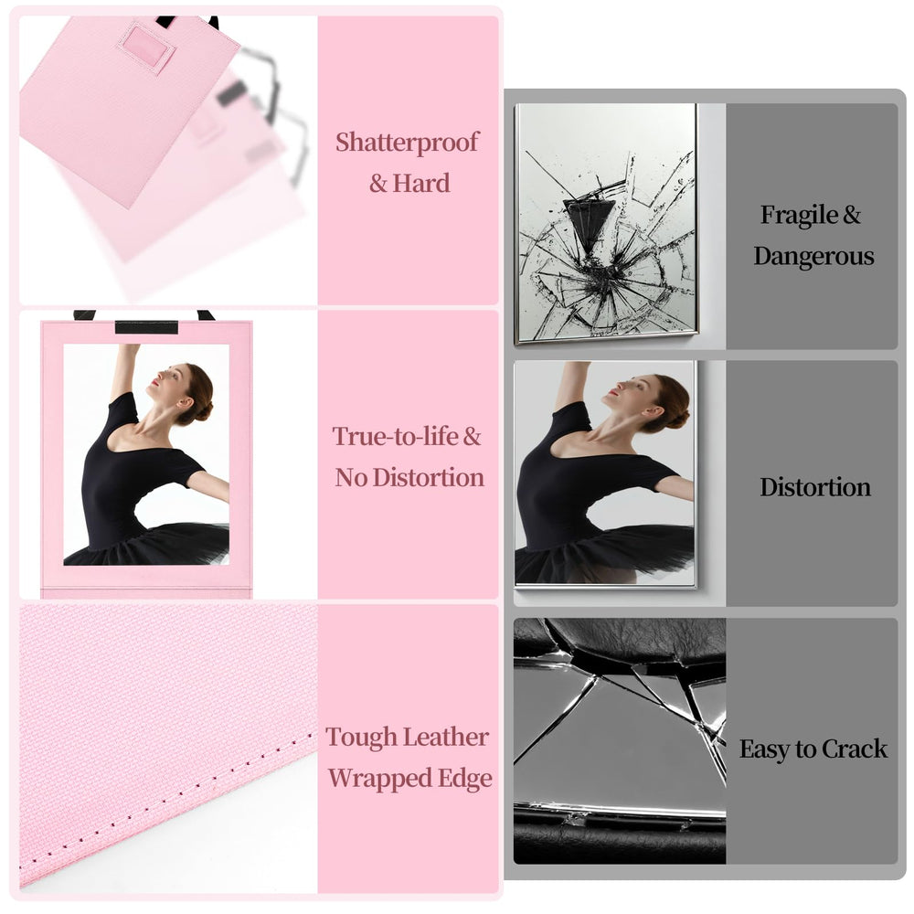 Shinowa travel mirror hangs on doors for quick grooming on the go.