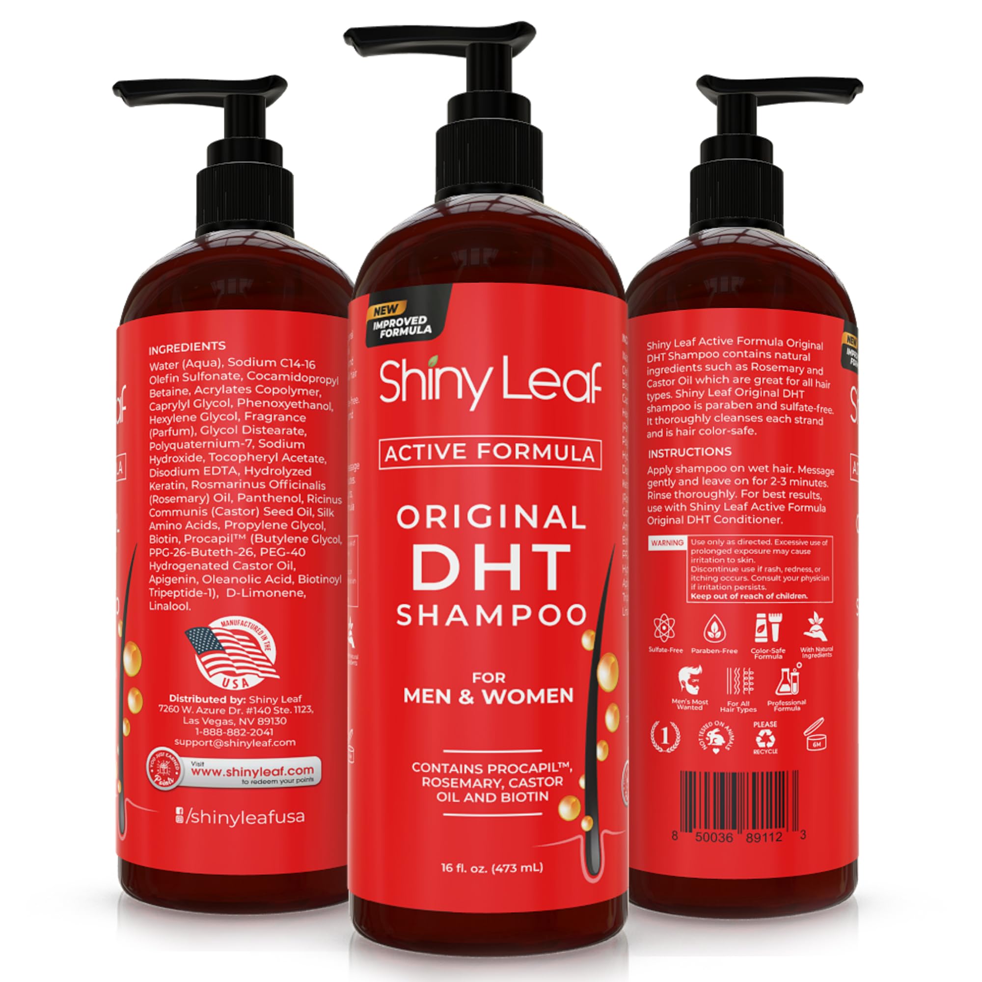 Shiny Leaf bottle on bathroom shelf signaling daily hair care routine
