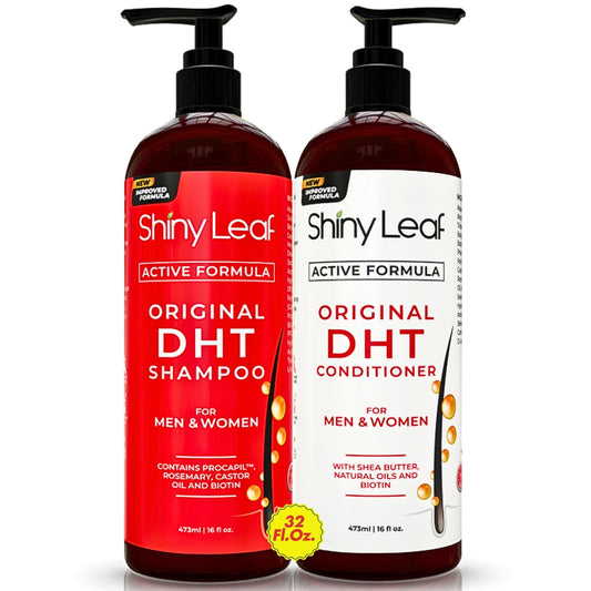 Shiny Leaf DHT Blocker Shampoo bottle for daily scalp care supporting healthy follicles.