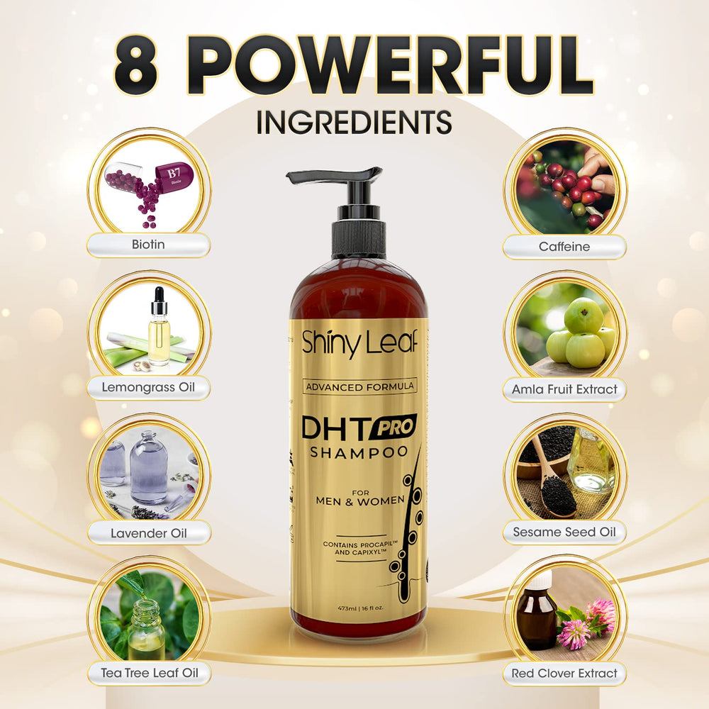 Shiny Leaf DHT Pro Shampoo capixyl close-up highlights follicle revitalization