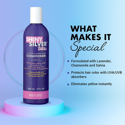 Shiny Silver conditioner being applied to color-treated hair for smoothness.