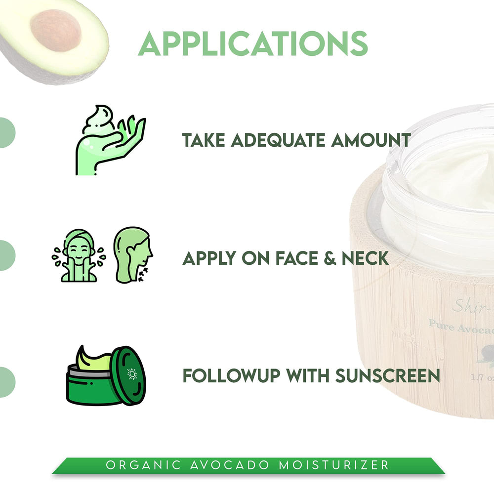 Shira Organic Avocado Moisturizer cream texture closeup for smooth daily application.
