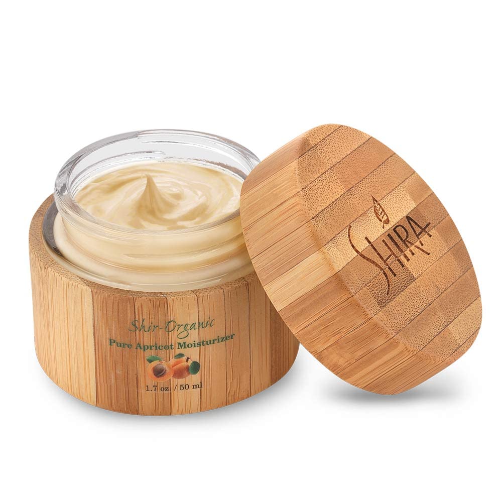 Shira Apricot Moisturizer bottle gleams, providing lightweight hydration for dry skin.