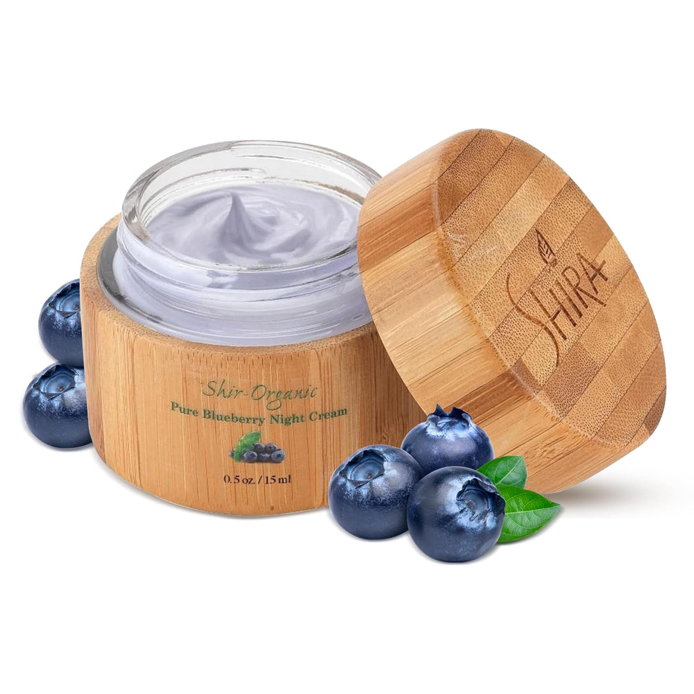 Shira Blueberry Night Cream jar showing rich hydration for the skin.