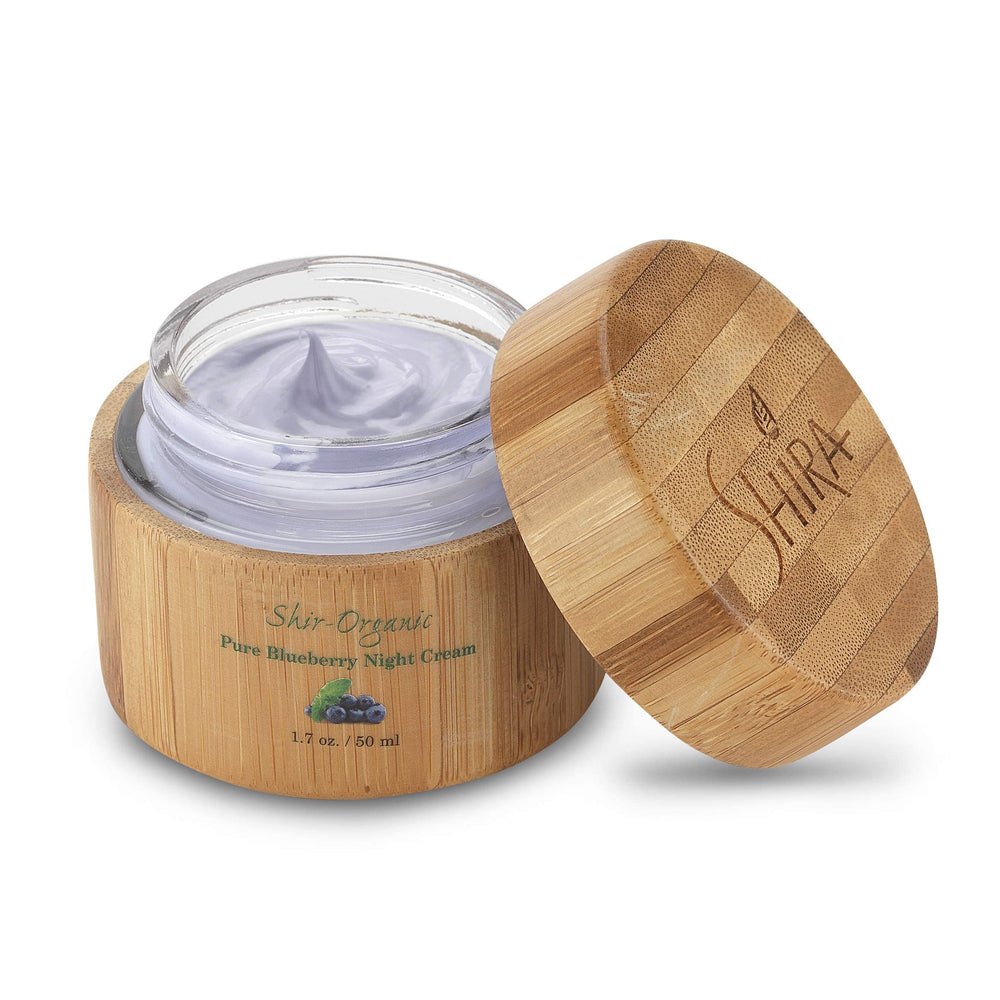 Close-up of Shira Blueberry Night Cream texture on the skin