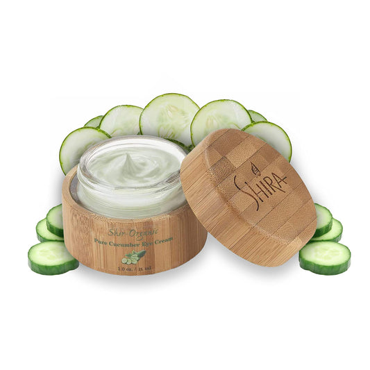 Shira eye cream application close-up showing smooth, quick-absorption texture.
