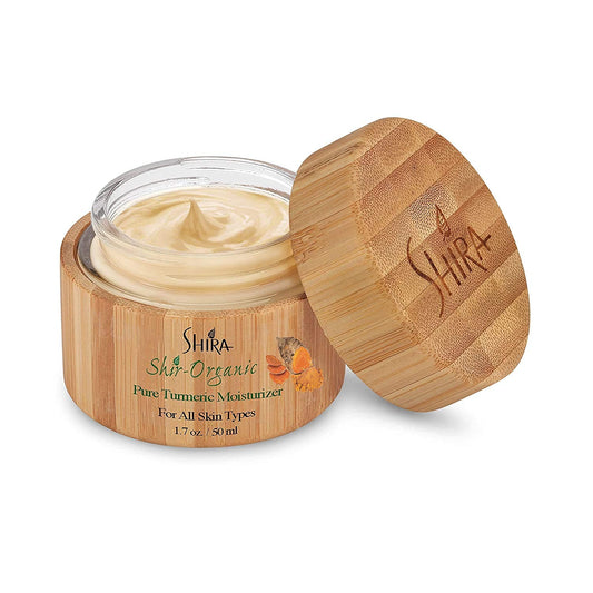 Shira Shir Turmeric Moisturizer bottle pour highlights easy application and quick hydration.
