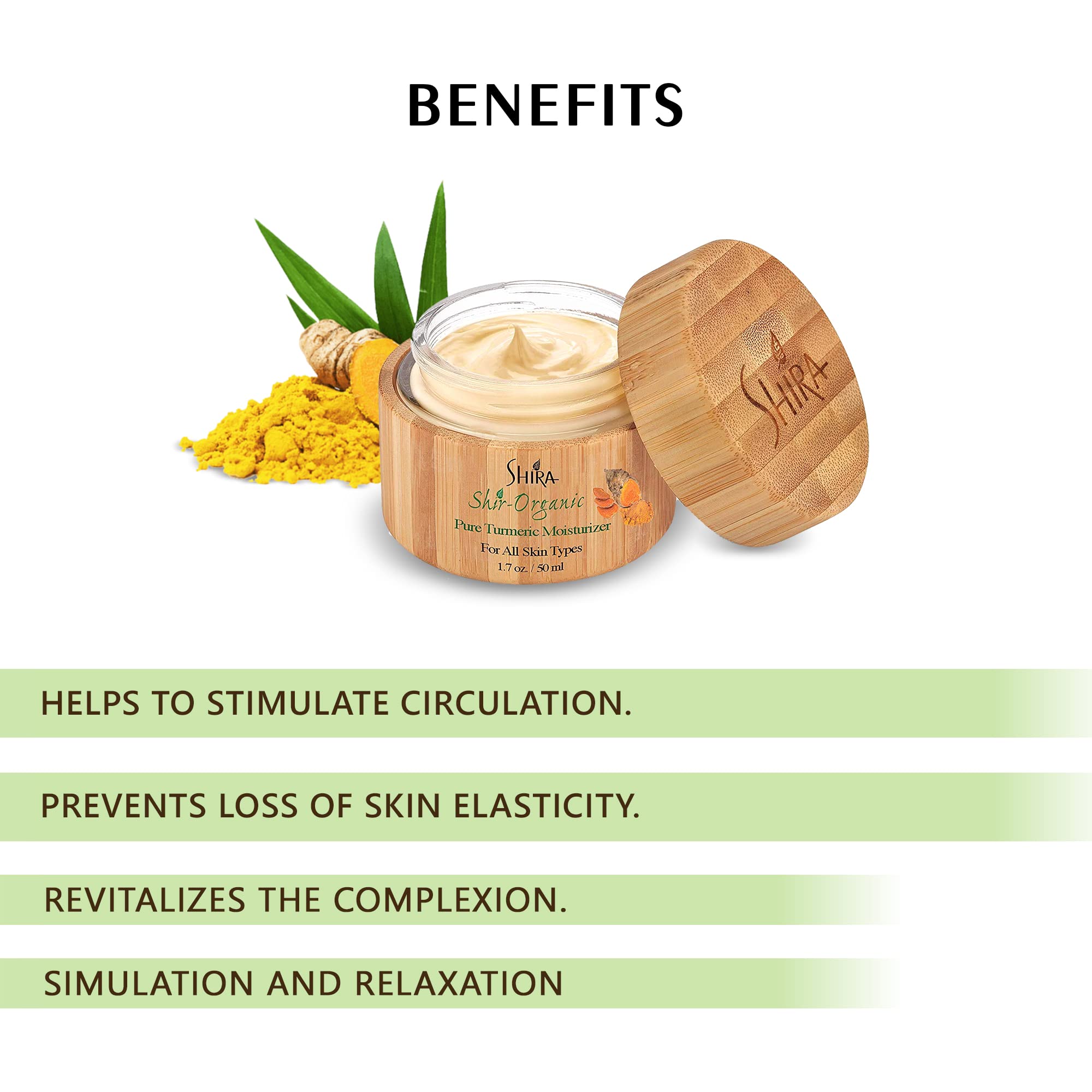 Shira Shir Turmeric Moisturizer cream swirl demonstrates rich, nourishing texture that supports skin elasticity.