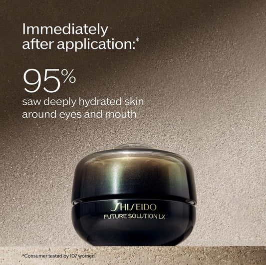Shiseido Future Solution LX refill bottle highlighting luxurious hydration for delicate eye and lip skin
