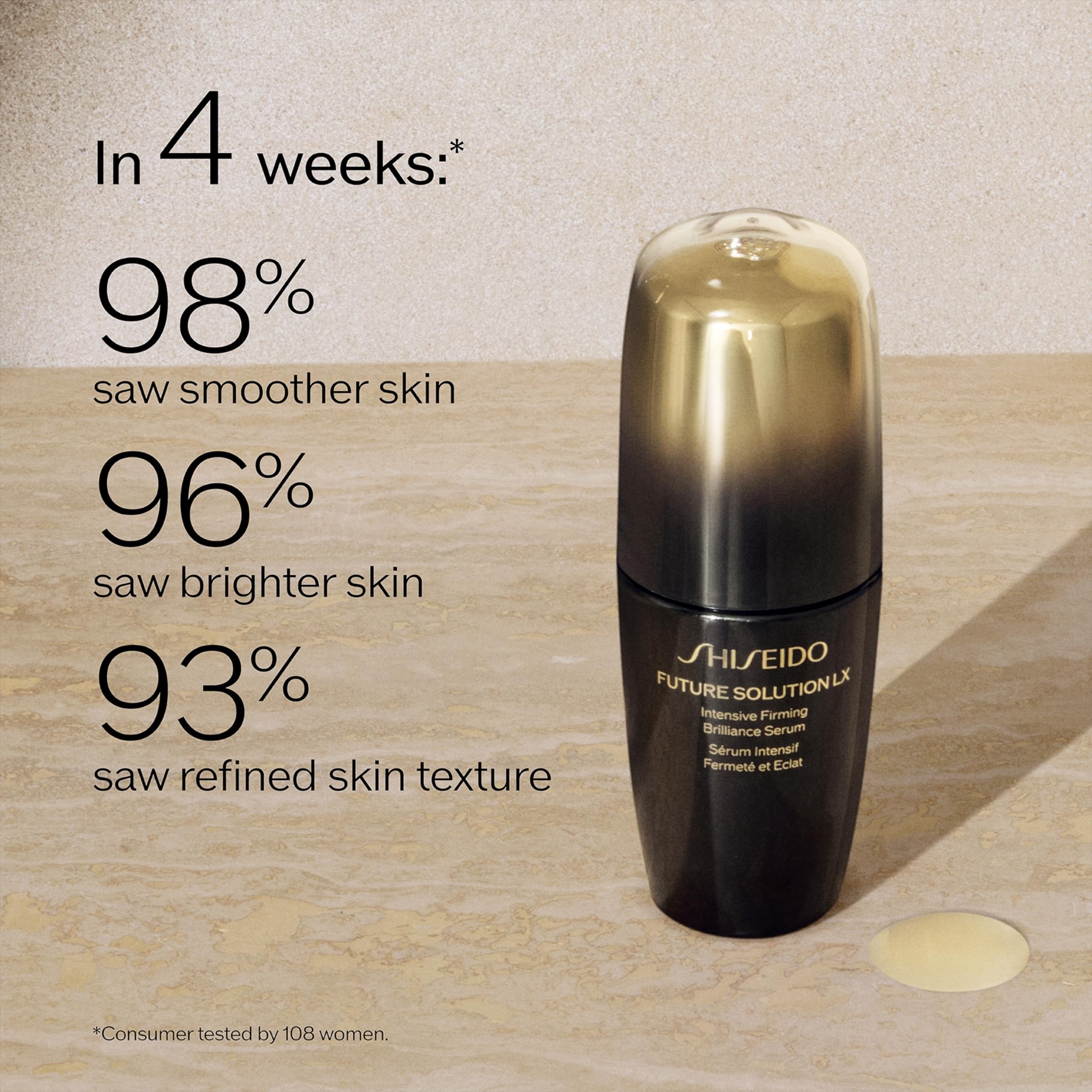 Shiseido Future Solution LX serum bottle close-up highlighting premium texture.