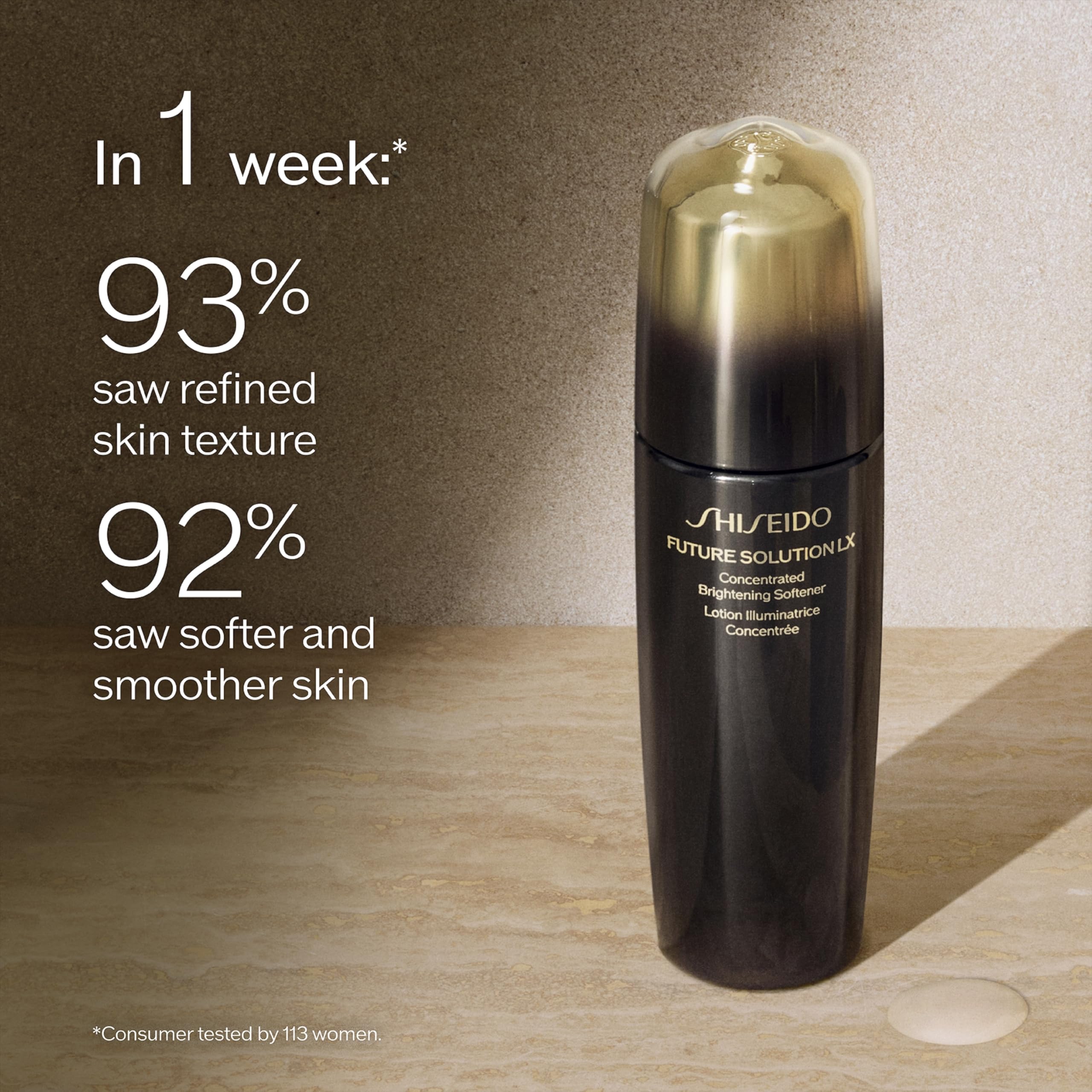 Shiseido Future Solution LX softener pump dispensing product for easy application.