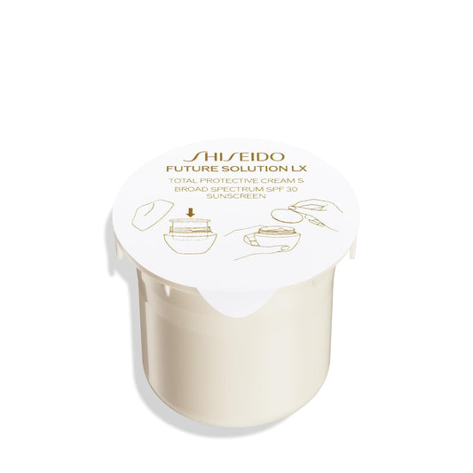 Shiseido Future Solution LX Total Protective Cream SPF 30 50 mL jar for daily hydration and UV defense.