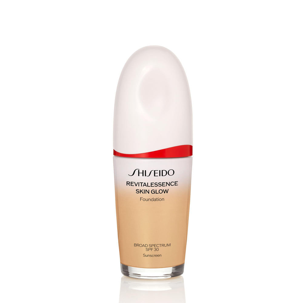 Shiseido RevitalEssence Skin Glow Foundation 340 Oak bottle front showing glow finish