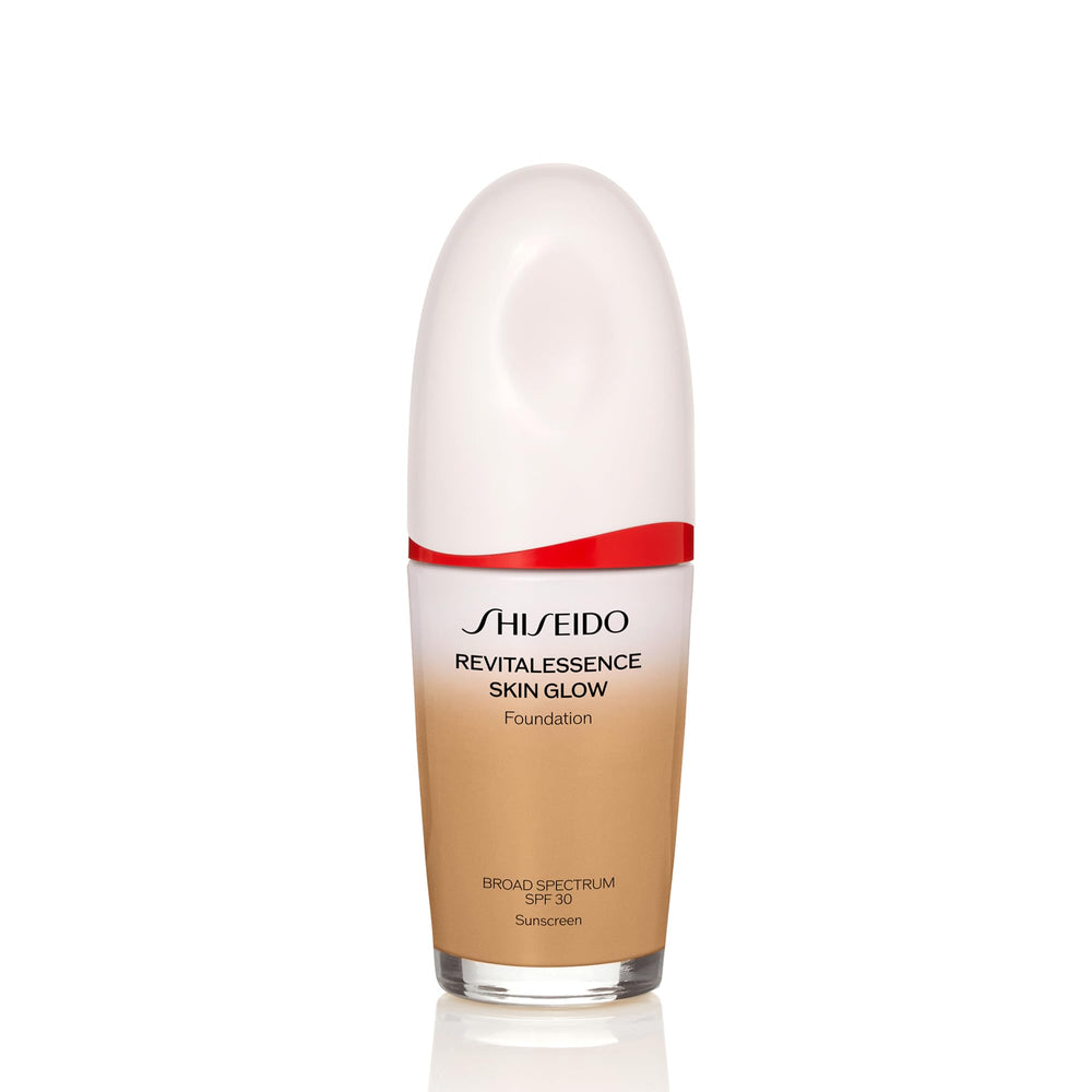 Shiseido RevitalEssence Skin Glow Foundation bottle with smooth, buildable coverage