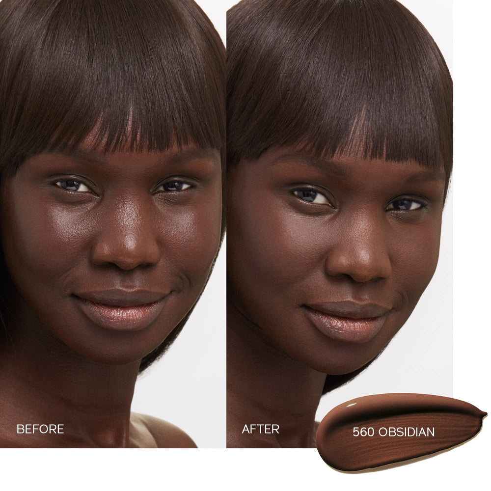 Shiseido Synchro Skin being applied for a seamless, lasting complexion.