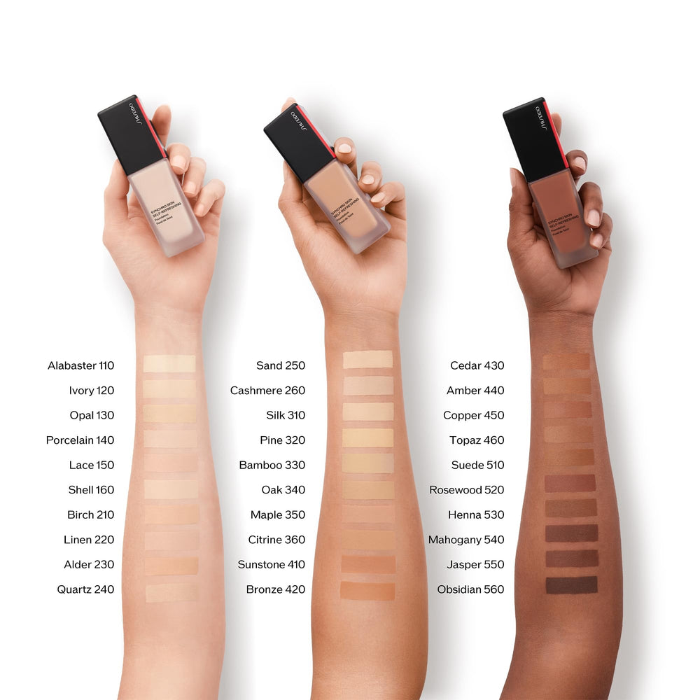 Shiseido Synchro Skin foundation pump-top for easy dispensing.