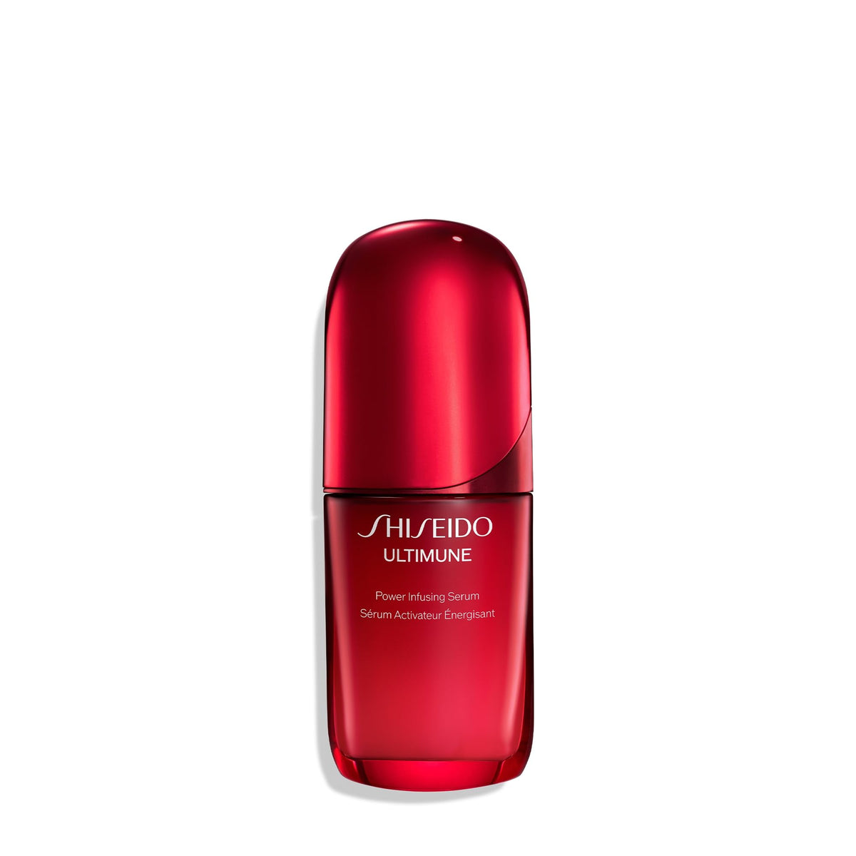 Shiseido Ultimune serum bottle closeup with premium packaging for daily radiance.