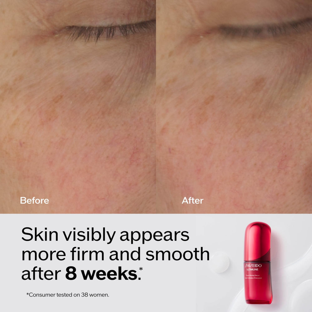 Shiseido Ultimune serum camellia extract closeup emphasizes nourishing care.