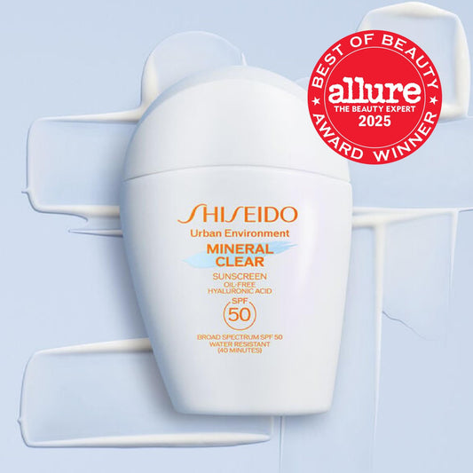 Shiseido Urban Environment Mineral Clear Sunscreen pump cap enables easy dispensing