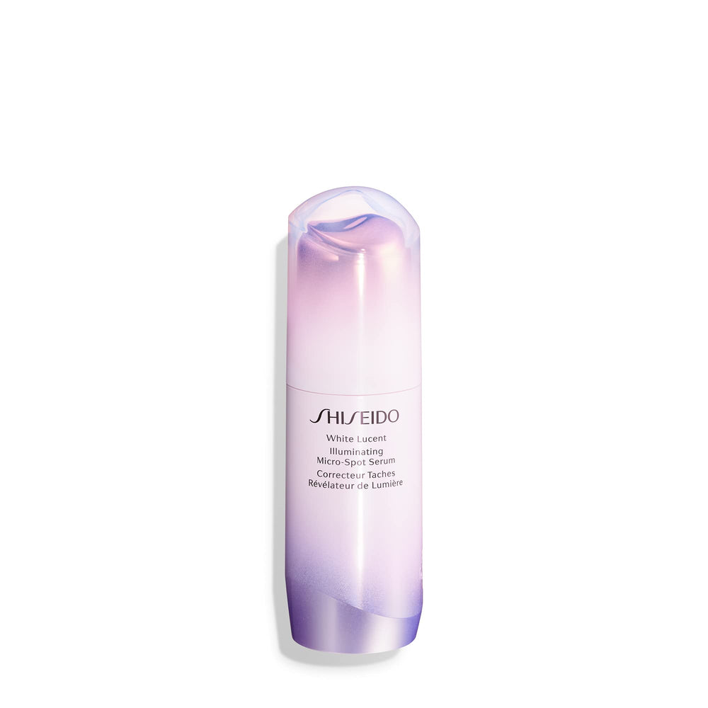 Shiseido White Lucent serum bottle promotes brighter, more even skin tone.