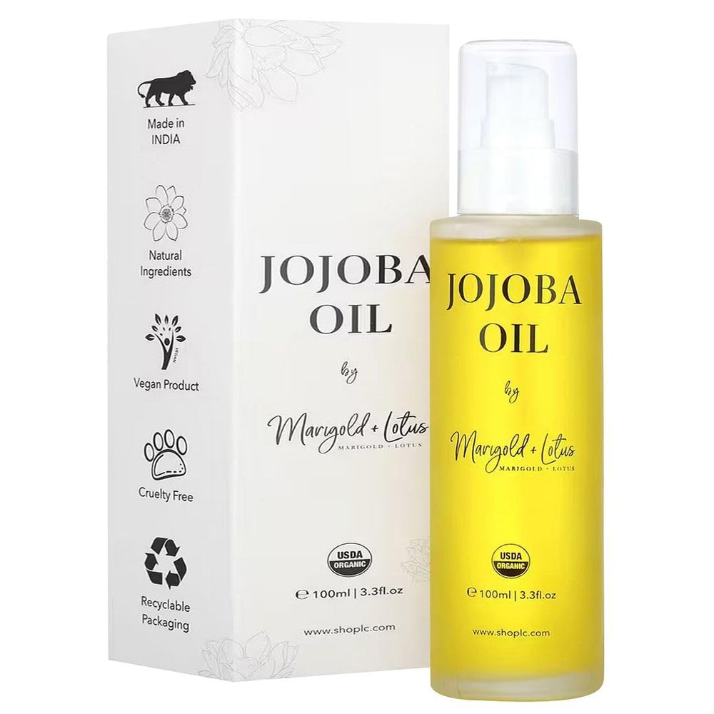 Shop LC Jojoba Oil bottle shows pure organic moisturizer for skin and hair.